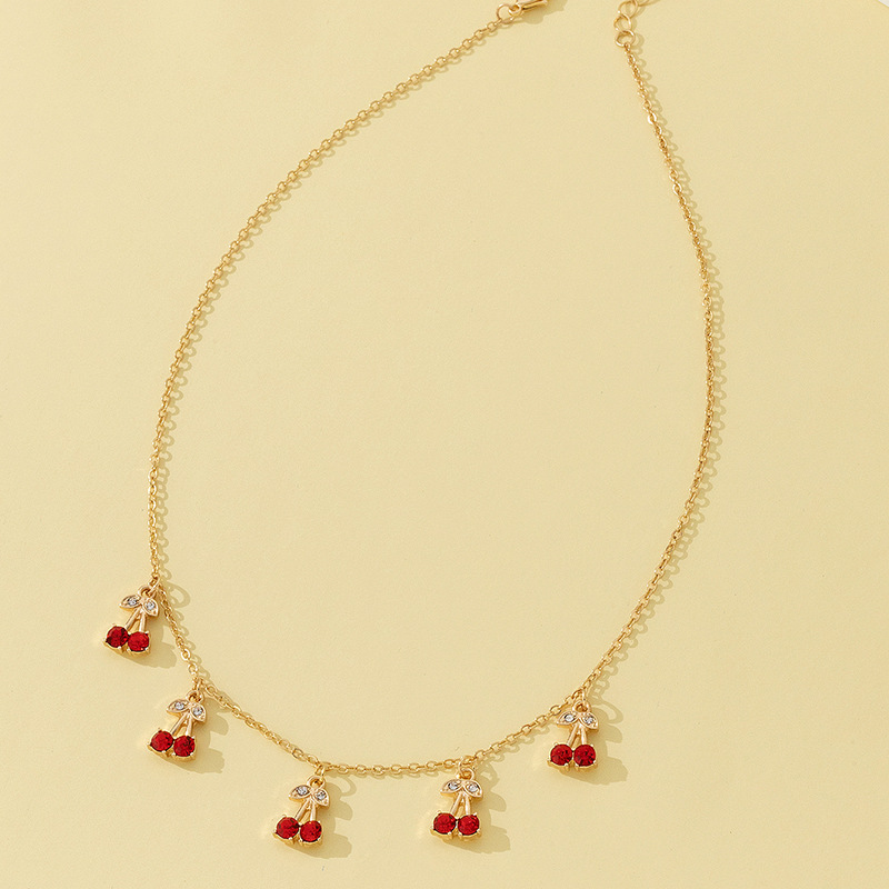 1 Piece Simple Style Cherry Fruit Alloy Plating Rhinestones Womenu0027S Pendant Necklace