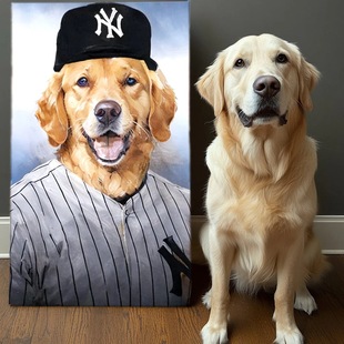 Pet Decorative Painting Hanging Painting Mural Living Room Original Design Cat and Dog Creative Gift Baseball Style