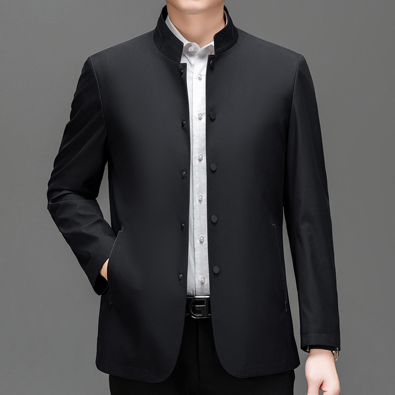 Men's Jacket from the Store, 2025 Autumn and Winter New Style, Middle-Aged Dad's Business Casual Mulberry Silk Stand-Up Collar Jacket