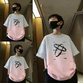 跨境韩系纯棉儿童短袖t恤男童夏季衣服潮牌港风宽松初高中生衣服