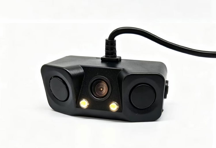 Reversing radar camera 2-in-1 or 3-in-1 with built-in speaker, LED parking system, rearview mirror, and vehicle-mounted sensor probe