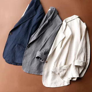 小西装外套女棉麻韩版一粒扣宽松百搭纯色西服上衣潮
