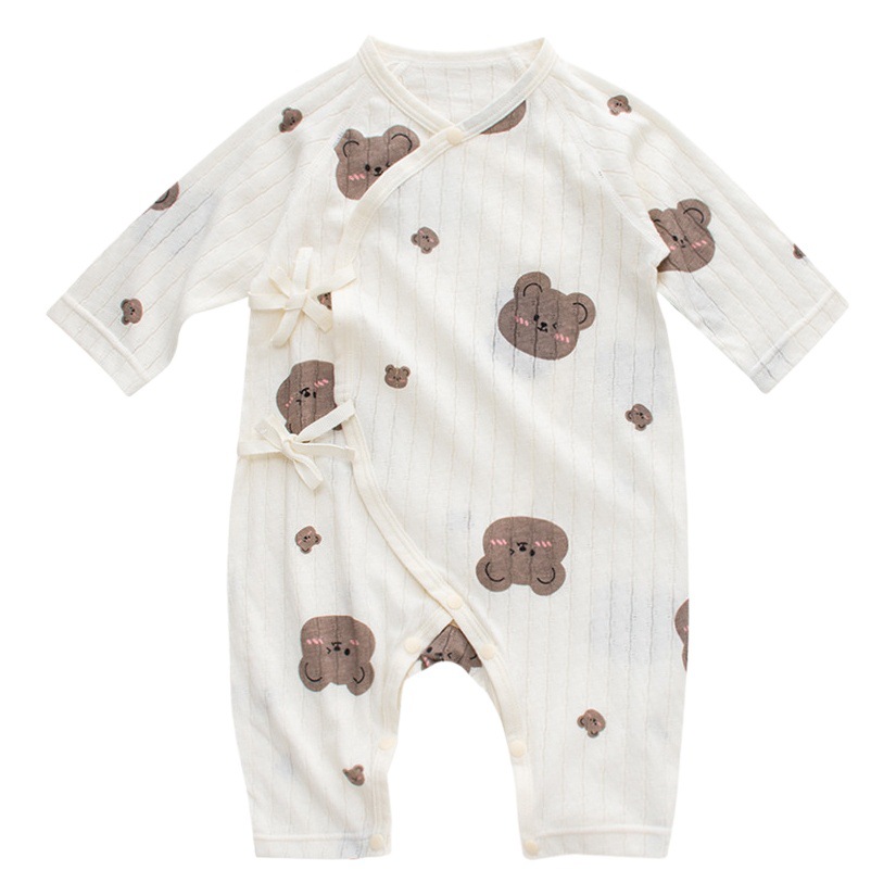 Recién nacido verano ultra-Delgado mono de algodón protección del vientre del bebé mameluco de manga larga transpirable Clase A algodón ropa de aire acondicionado escalada larga