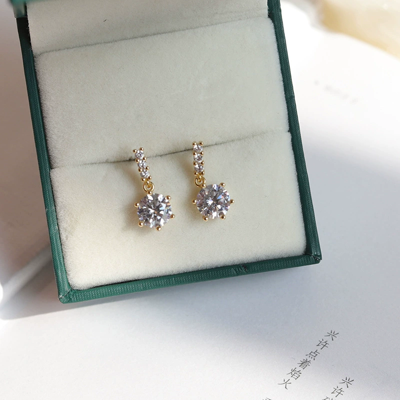Серебряная игла, цирконий, блестящие серьги, корейский стиль, образец серебро 925, простой и элегантный дизайн, интернет-селебрити, японско-корейский стиль