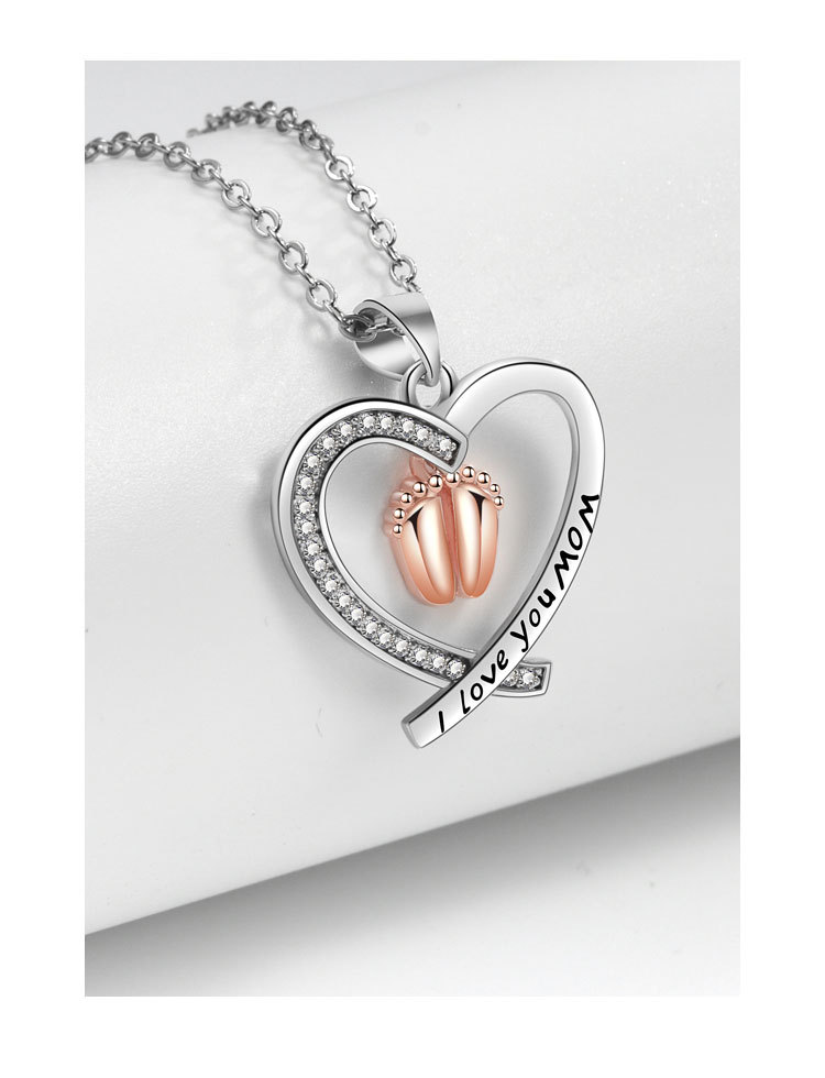 Copper MAMA Simple Style Letter Heart Shape Footprint Hollow Out Inlay Zircon Pendant Necklace display picture 4