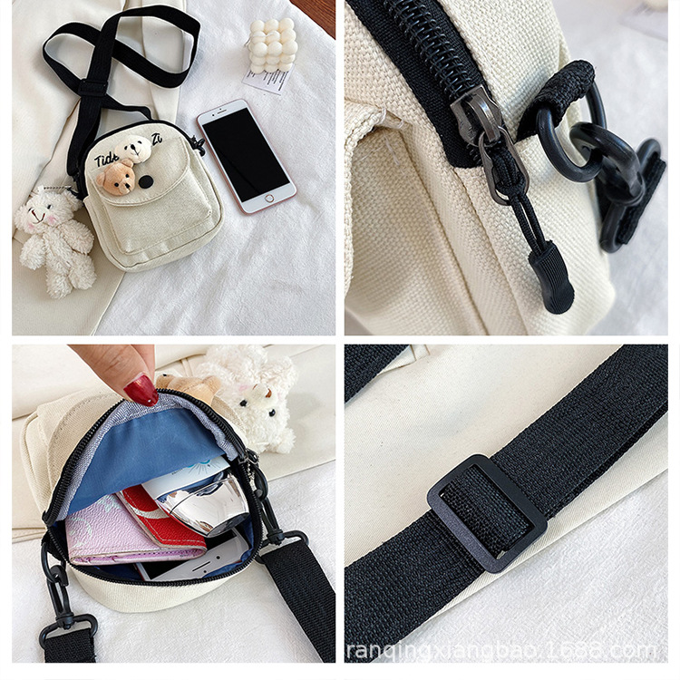 2025 nueva tendencia lona bolso de oso bolso de mujer bolso de hombro casual y simple estilo de alojamiento original japonés encantador.