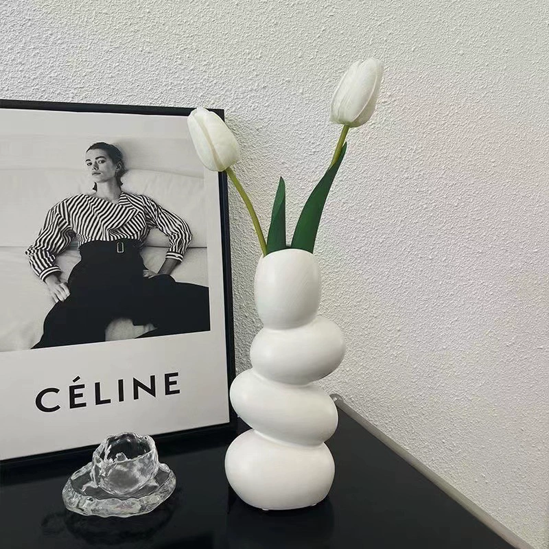 Creative Ceramic Vase, INS Style Pebble Stack, Light Luxury Home Decor, 13.3×7.9×11.7 cm