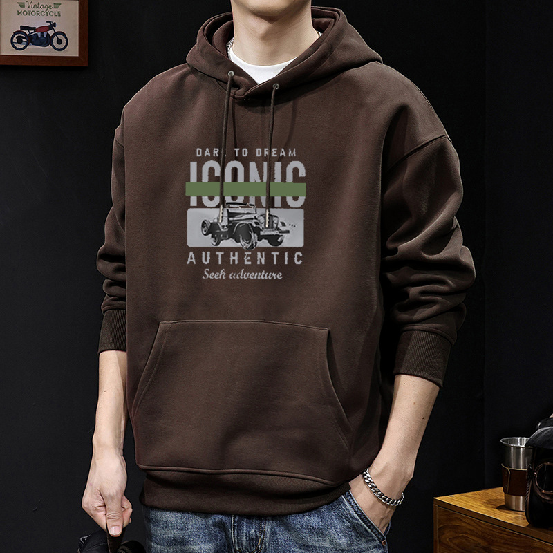 Suéter pesado para hombres otoño nuevo estilo de cuello redondo estilo americano de moda de alta calle chaqueta con capuz para hombres