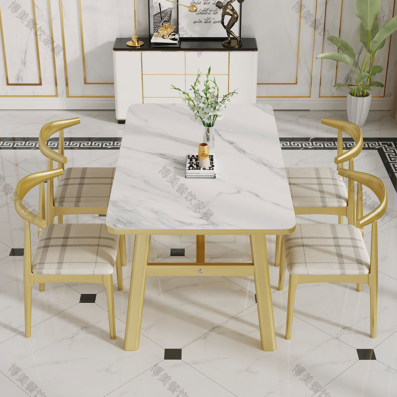 Dining Table and Chair Combination Modern Small Apartment Milk Tea Shop Fast Food Restaurant Home Simple Living Room Dining Rectangular Dining Table