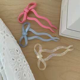 气质蝴蝶结发簪女古风新中式u型头饰高J感发钗盘发簪子旗袍配饰