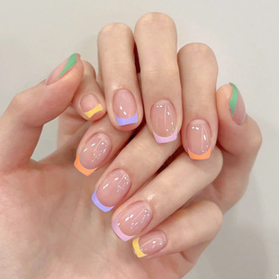 Wearing a short French nail slice Crescent Nail patch nail art finished fake nails summer French nail slice wholesale