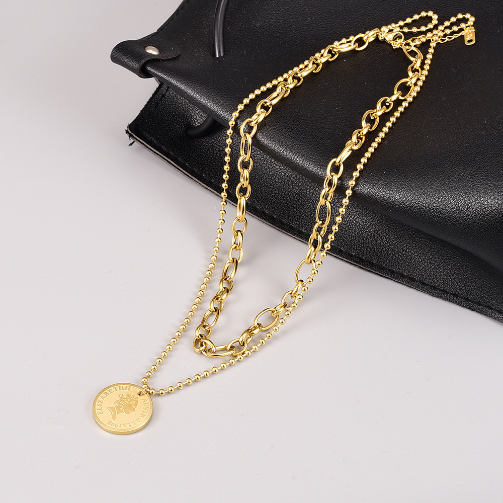 Vintage Hollow Chain Titanium Steel Double Layered Fashionable Necklace Wholesale display picture 3