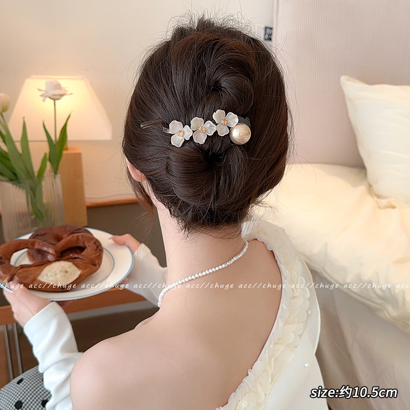 高级感花朵珍珠扭扭夹女精致发卡2025新款气质后脑勺一字发夹头饰|undefined