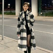 2025秋冬新款韩系气质格子毛呢外套中长款高级感呢子大衣女小个子
