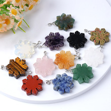 天然水晶玛瑙半宝石雕刻雪花形吊坠饰品跨境DIY项链手工饰品配件