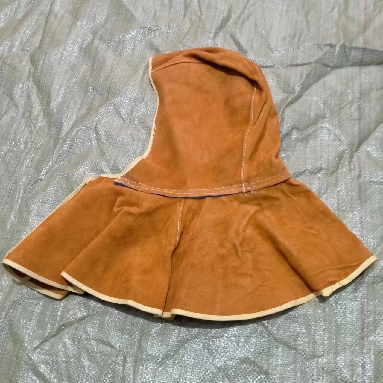 牛皮披肩帽二层皮电焊焊工头部防护帽氩弧焊头套隔热防烫魔术贴款