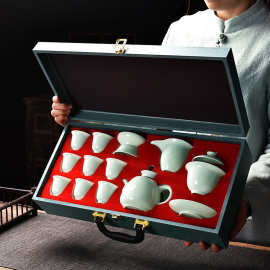 影青茶具套装简约家用薄胎功夫盖碗茶壶茶杯陶瓷商务礼品LOGO礼品