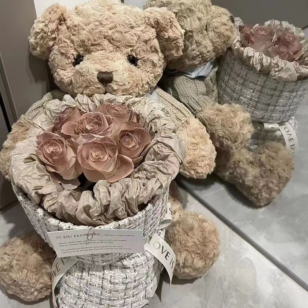 Regalos de Año Nuevo Teddy Bear Muñeca Imortalidad Rose Bouquet Regalos de cumpleaños para chicas Amigas Amigas