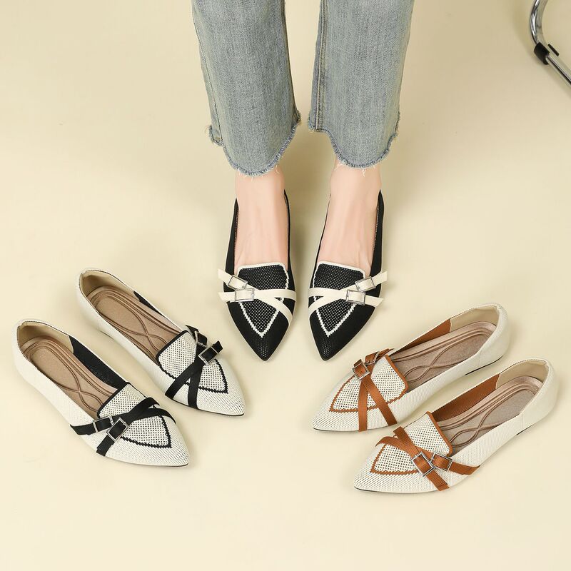 A8-4 Elegant Pointed Toe Buckle Strap Flat Shoes for Women, Large Sizes 41-43, Slip-On Women's Commuting Casual Knit Granny Shoes A8-4 Elegant Pointed Toe Buckle Strap Flat Shoes for Women, Large Sizes 41-43, Slip-On Women's Commuting Casual Knit Granny Shoes
