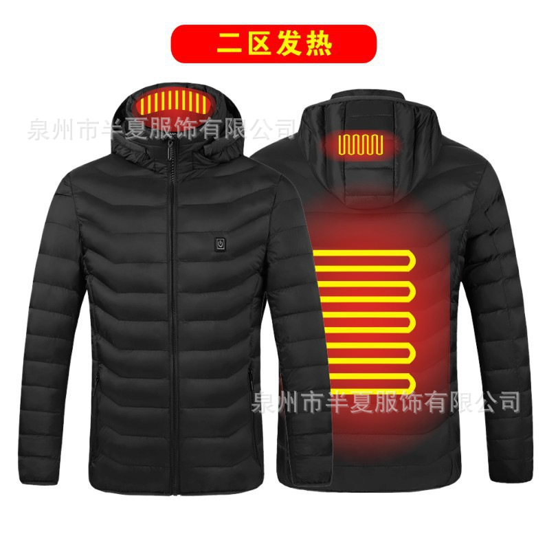 Venta caliente de la zona inteligente 9 de calefacción de carga ropa acolchada de algodón ropa de calefacción de los hombres con capucha ropa acolchada de algodón ropa de calefacción transfronteriza al por mayor