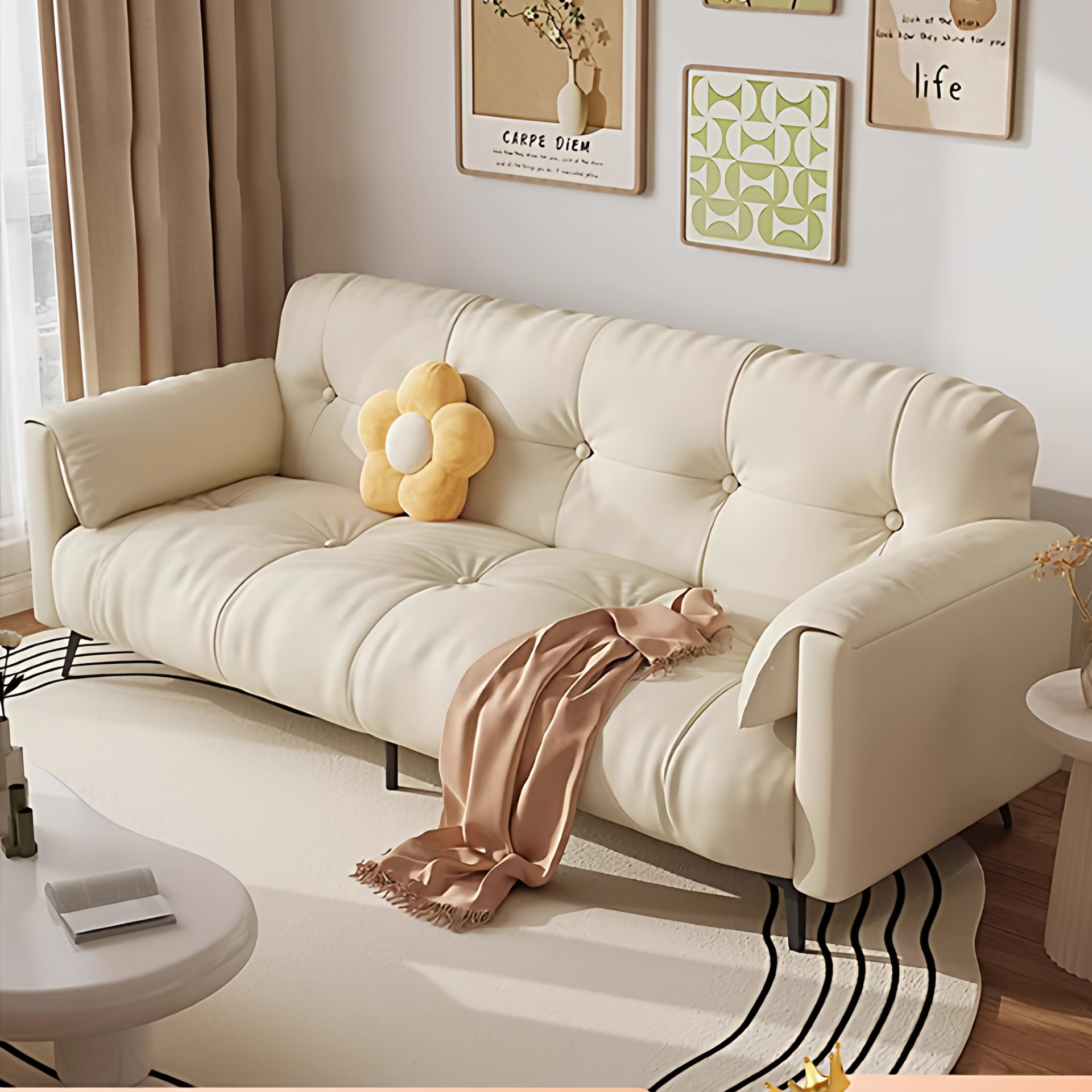 Sofa Bed Integrated Foldableing Dual-Purpose 2025 New Single Leather Sofa Cream Style Small Apartment Couple Straight Sofa