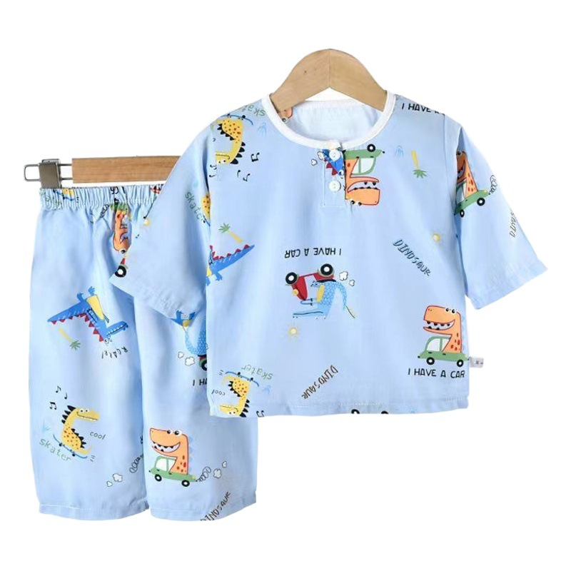 Pijamas de verano de algodón y seda, ropa fina para el hogar, trajes para niños y niñas, trajes infantiles que se pueden usar afuera con lindos estampados