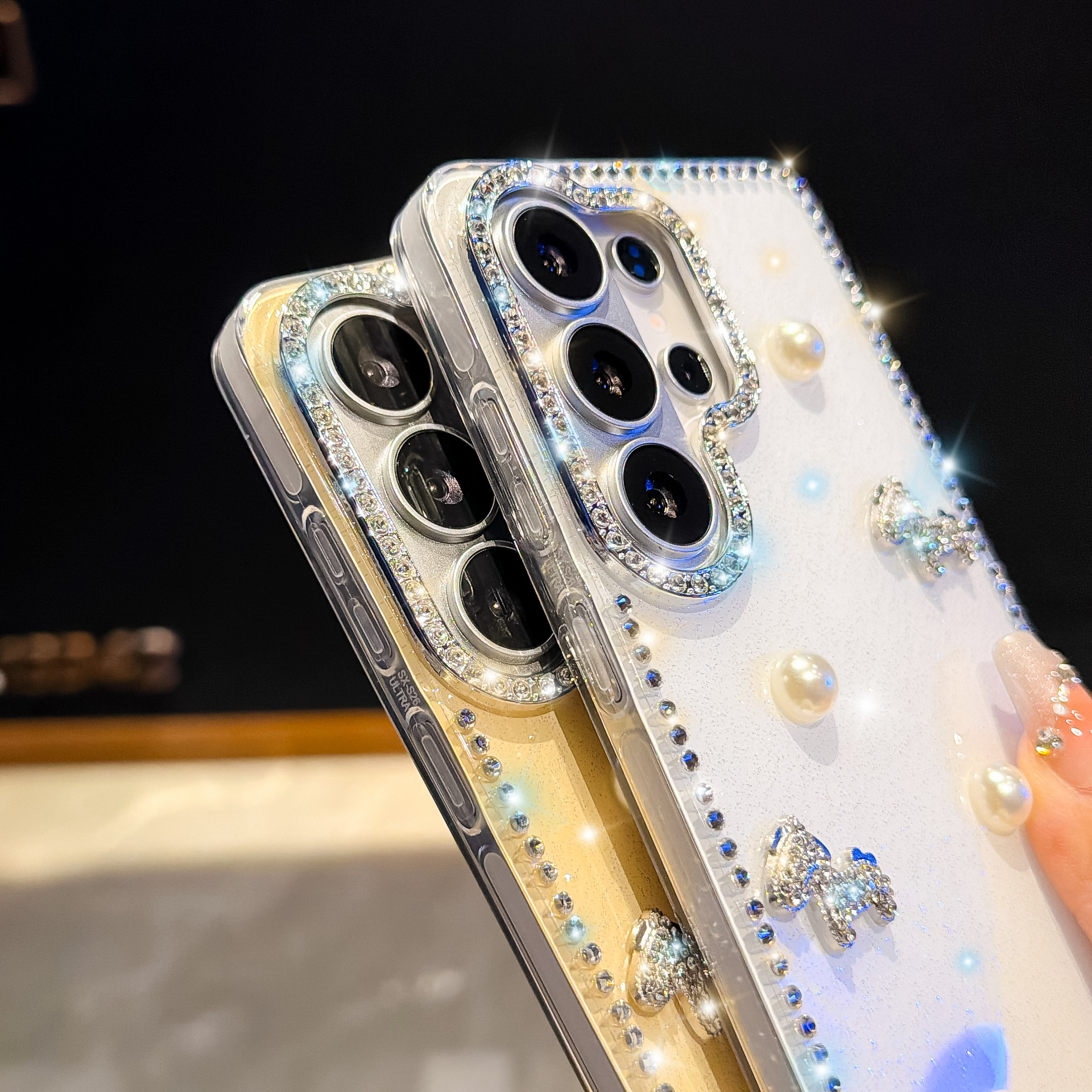 适用三星S26Ultra珍珠小马手机壳S24FE闪钻S25全包防摔DIY保护套