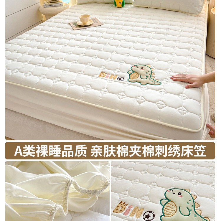 Sombrilla de cama bordada acolchada acolchada de algodón de una sola pieza cubierta protectora de colchón de algodón puro grueso 2025 nuevo juego de tres piezas de funda de cama