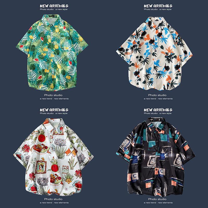 Summer Trendy Floral Shirts for Men, Trendy Hawaiian Short-Sleeved Shirts, Thin Youth Casual Tops, Couple Clothes Summer Trendy Floral Shirts for Men, Trendy Hawaiian Short-Sleeved Shirts, Thin Youth Casual Tops, Couple Clothes