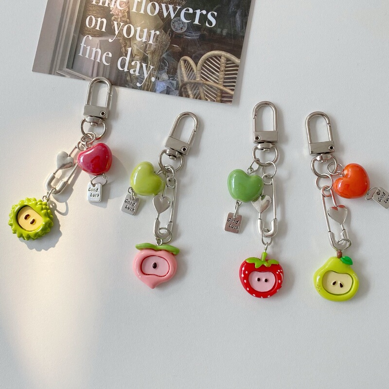 Lucky Fruit Funny Girl Heart Apple Cherry Pear Cute Beaded Mobile Phone Chain Headset Bag Pendant