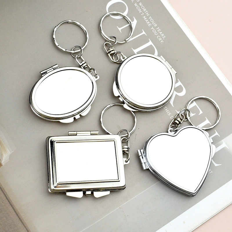Keychain double-sided mirror, handheld metal compact, simple elegant DIY design, 35 g