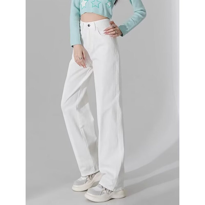 Spring and Autumn New Thin Fashion Simple Wide-Leg Denim Straight Pants for Women with Drape, Height-Enhancing, Slimming, and Floor-Length Trendy Spring and Autumn New Thin Fashion Simple Wide-Leg Denim Straight Pants for Women with Drape, Height-Enhancing, Slimming, and Floor-Length Trendy