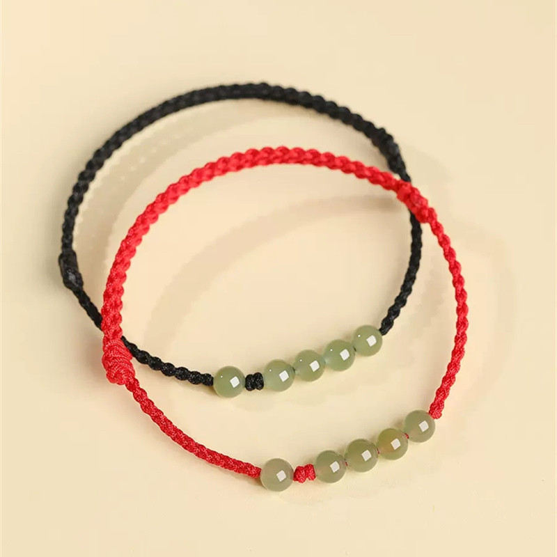 Hetian Jade Couple Style Hand-woven Red And Black Rope Fashion Simple And Attractive Single Circle Thin Bracelet As Gift