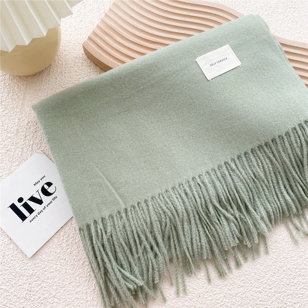 Pure Color Scarf Winter Student Korean Fashion Thick Warm Dual-use Shawl Cute Imitation Cashmere Scarf display picture 11