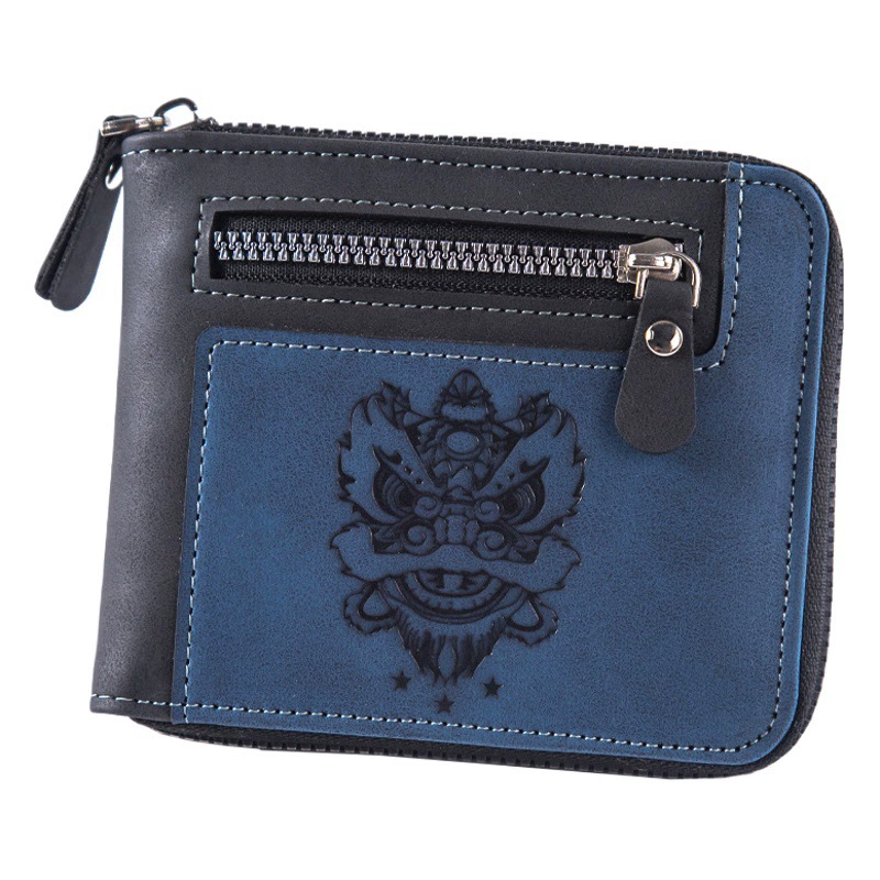 Новый мужской кошелек, горизонтальный кошелек на молнии, кошелек из искусственной кожи с тиснением и несколькими слотами для карт, встроенная карта для денег большой емкости