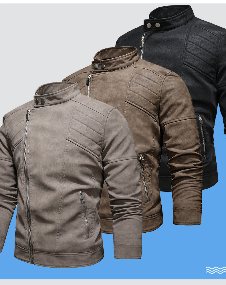 Yeni sonbahar ve kış erkek PU kadife eğik çıtçıtlı fermuarlı stil Kore versiyonu dik yaka ceket erkekler için_voghion.com