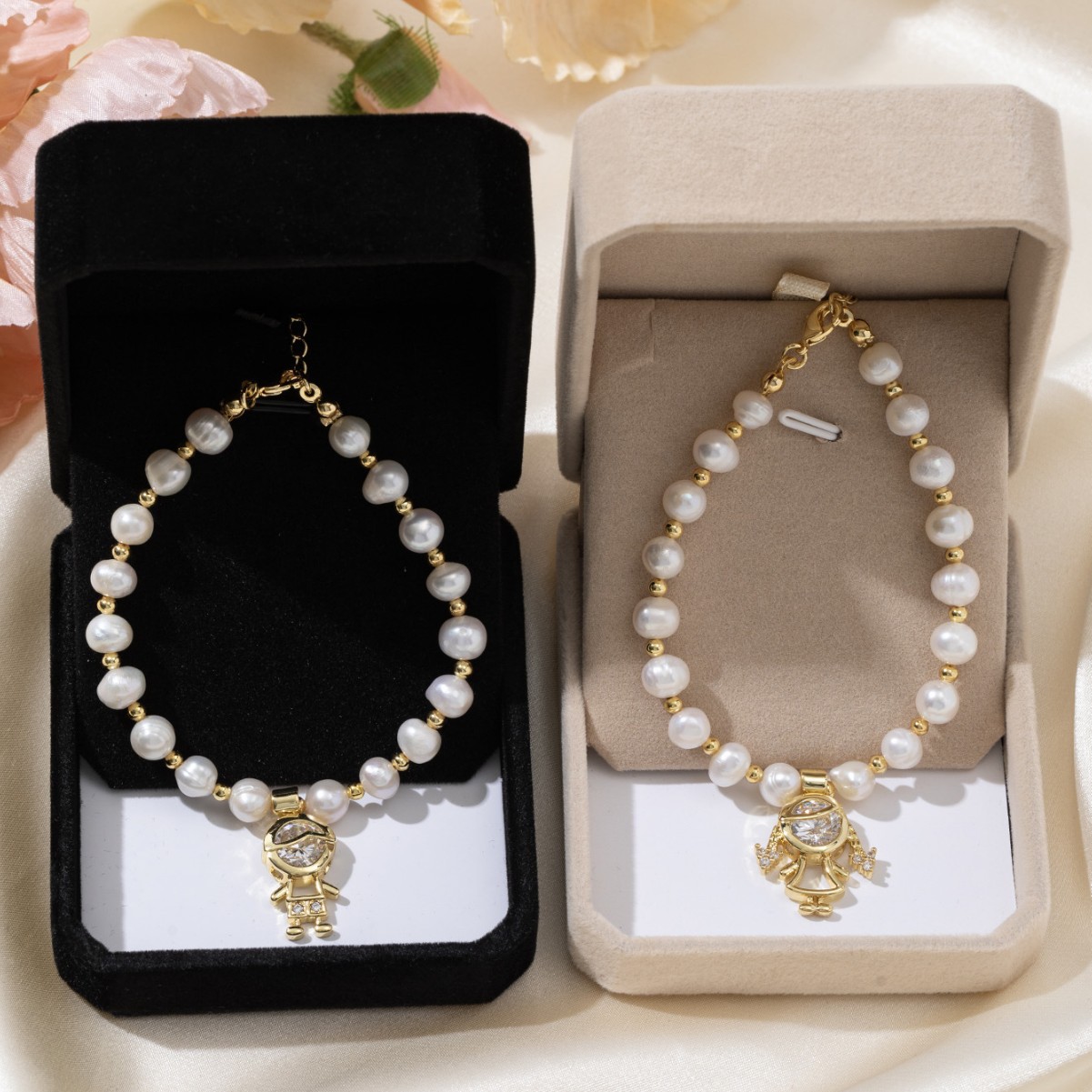 Pulseras de perlas de agua dulce naturales pulseras de alta sensación pulseras de bronce de zinc de oro para niños y niñas colgantes joyas para parejas