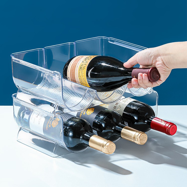 Refrigerator Wine Storage Rack, Household Thermos Cup Holder, Beer and Beverage Tray, Transparent Acrylic Storage Rack, Stackable