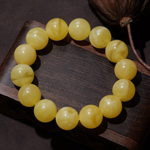 高货纯天然真蜜蜡手串13-15mm收藏级俄料妖花琥珀鸡油黄源头批发