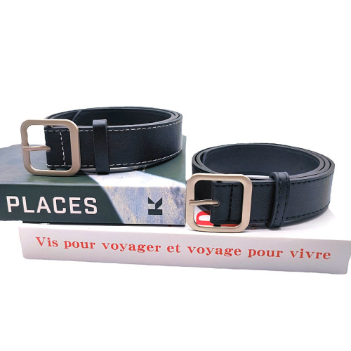 European and American popular black and white striped square pin buckle Amazon PU women's belt fashionable retro style for various outfits