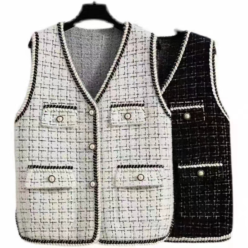 Tweed Style Imitation Mink Fur Vest French Retro Elegant Tweed Loose Knitted Waistoutwear Vest Top Jacket