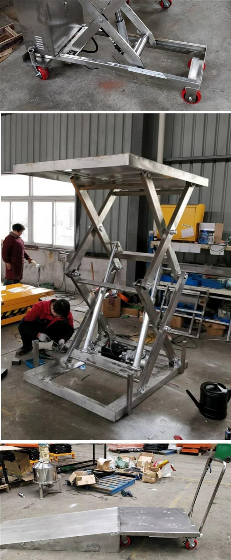 304 Stainless Steel Hydraulic Lift Cart for Chemical Industry, Acid and Alkali Resistant Anti-Corrosion Platform Cart, Rust-Proof Workshop Transport Equipment