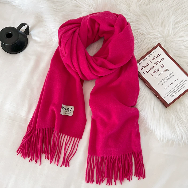 Scarf knitted, solid velvet cashmere look, 200×70 cm, thickened Korean demi‑season
