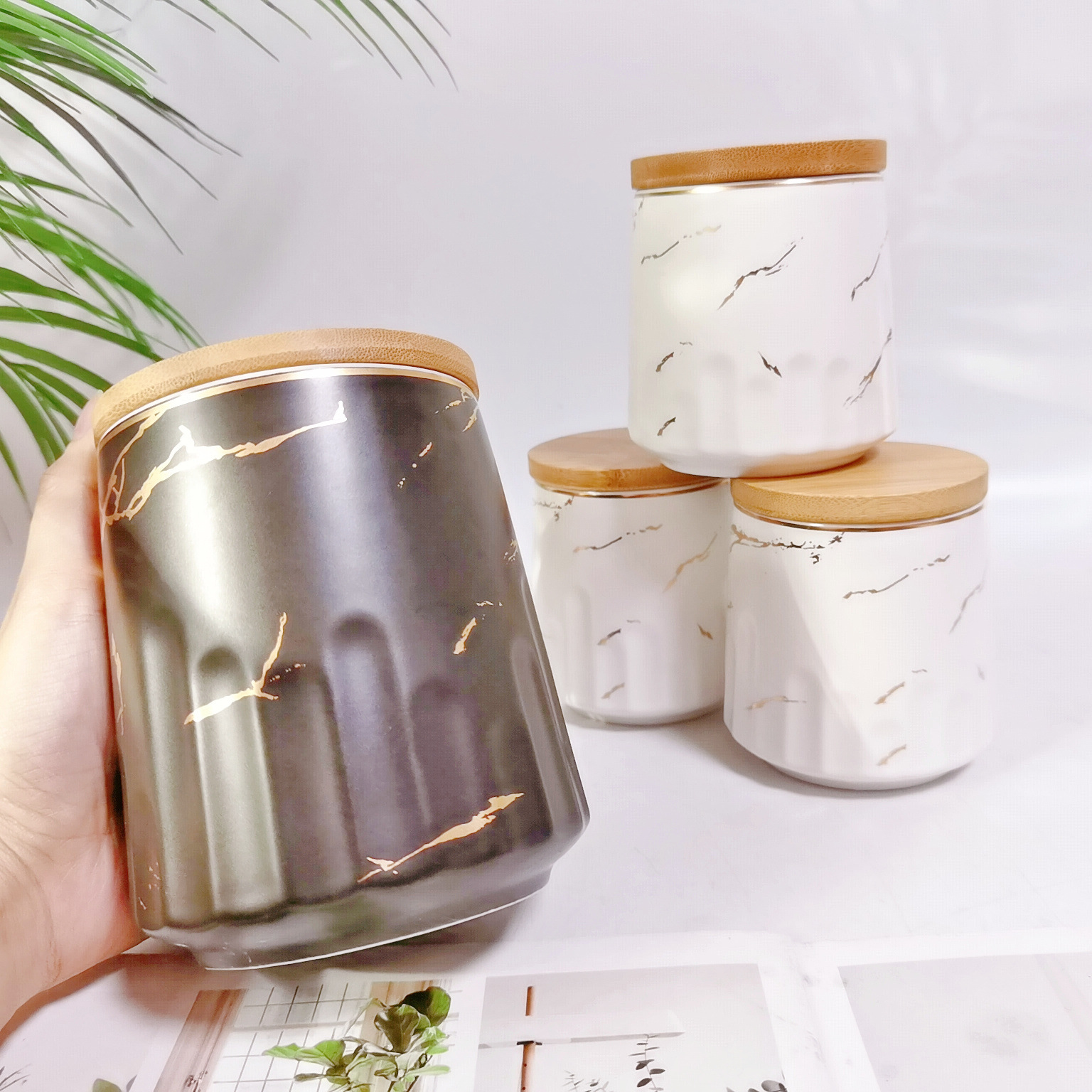 Tarro sellado de cerámica frasco de almacenamiento de exportación transfronteriza tapa de madera Tarro de almacenamiento de té condimento de cocina tarro de café tarro traje