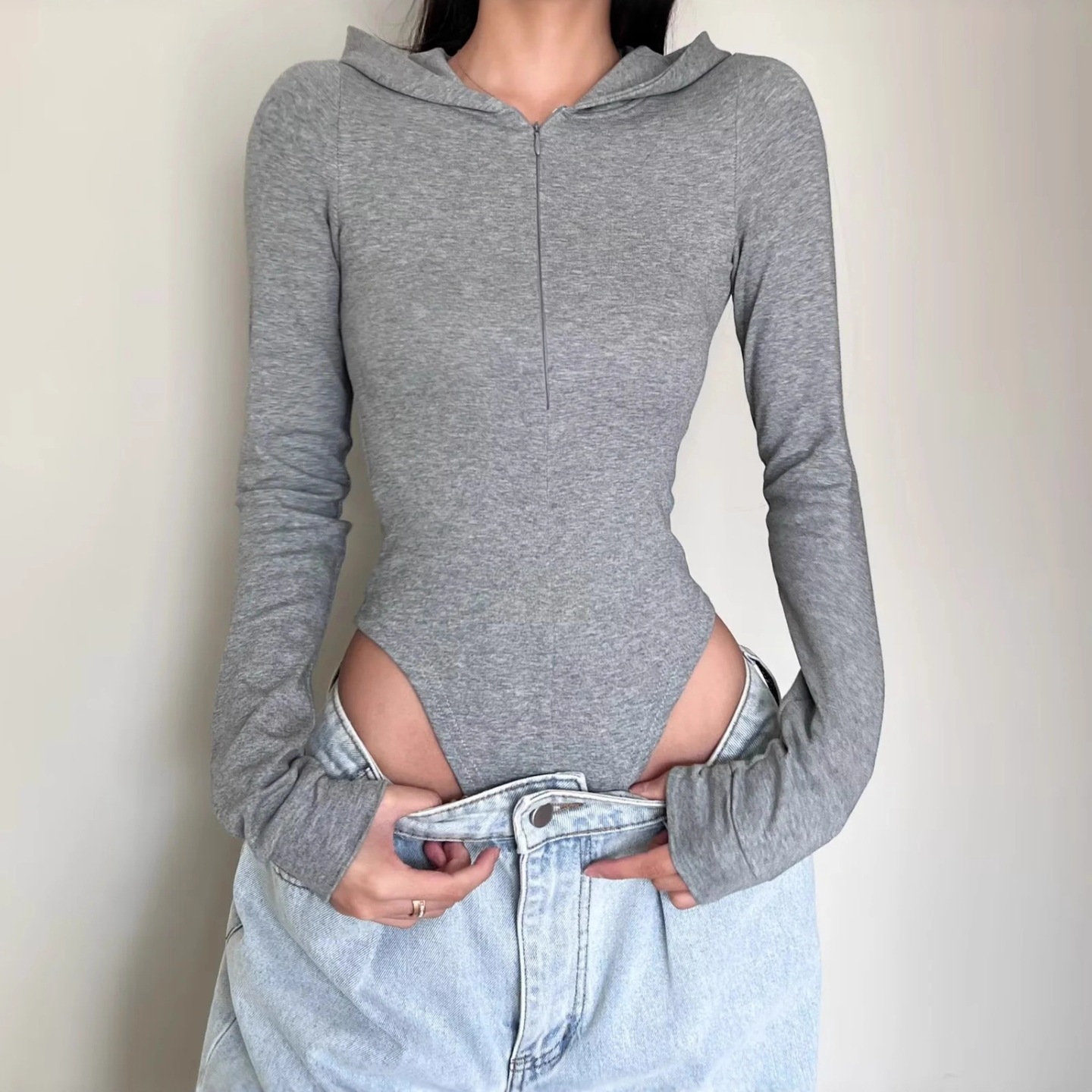 European and American Style Sexy Inner Long-Sleeved Jumpsuit for Women Autum New Elastic Slim Bottoming Shirt Foreign Style Pure Desire Top