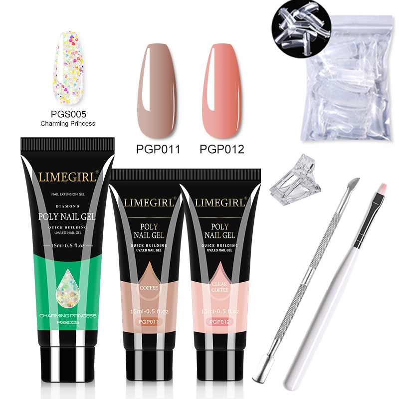 Kit de Herramientas de Gel de Extensión de Uñas de Cristal, Extensión Rápida, Modelo de Cristal, Tres Tubos de Gel, Gel UV, Transfronterizo