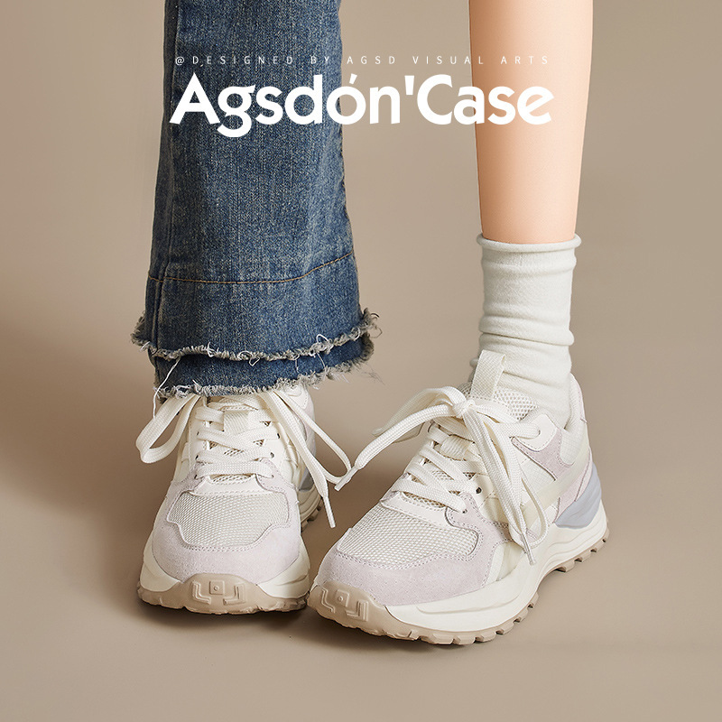 Augushiden パパシューズ女性の 2025 夏の新メッシュ厚底軽量白靴超人気カジュアルスポーツシューズ|undefined