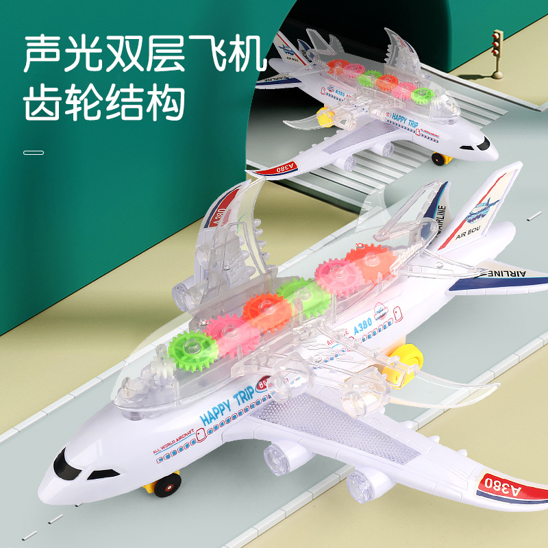 Eléctrico universal de doble capa engranaje avión música luz A380 avión modelo de simulación de aviones de juguete para niños