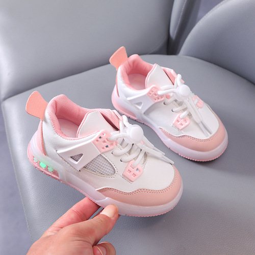 Spring and Autumn New Children's Sports Shoes Leather-covered Girls' LED Luminous Children's Shoes 1-6 Years Old Boys' Sports Casual Shoes