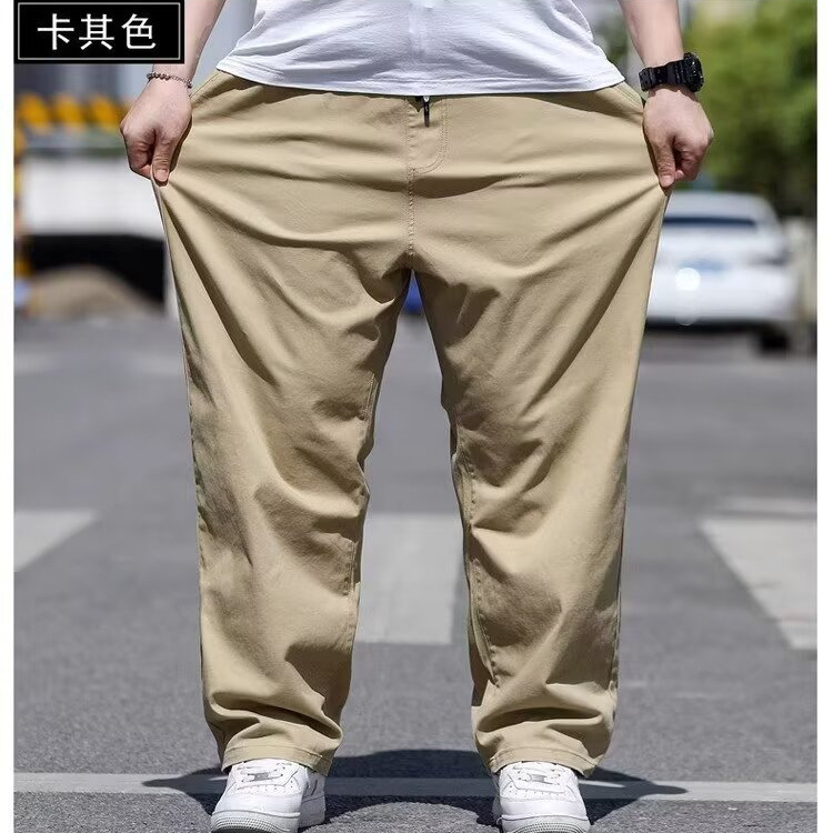 Plus-Size Casual Pants for Men, Spring and Autumn, Extra Large, Loose Straight-Leg, Thin Elastic Waistband Long Pants for Big and Tall Individuals, Cross-Border